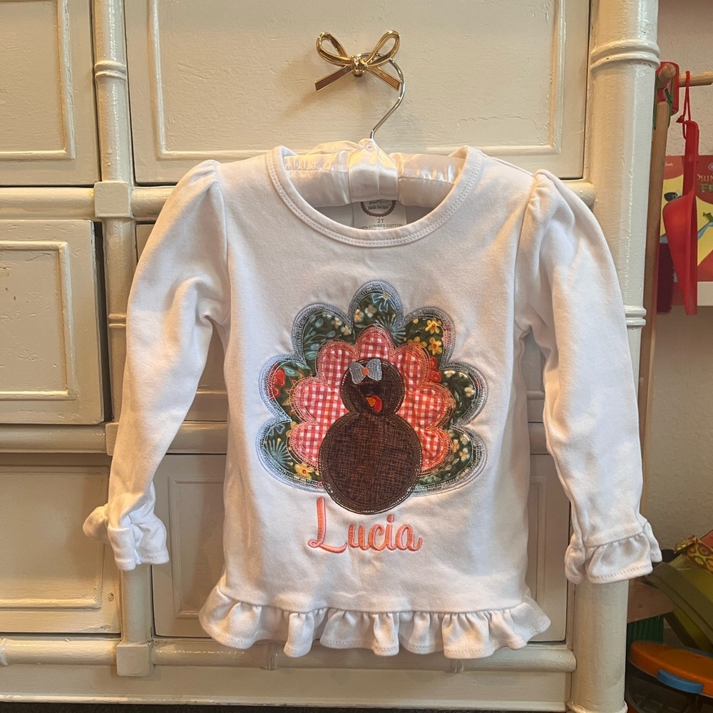 Long puff sleeve appliqué top